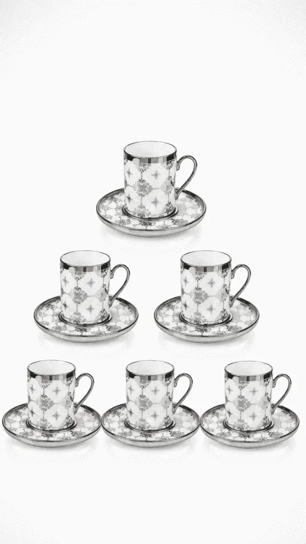 6-Piece Titanium Silver Ottoman Coffee Cup Set
