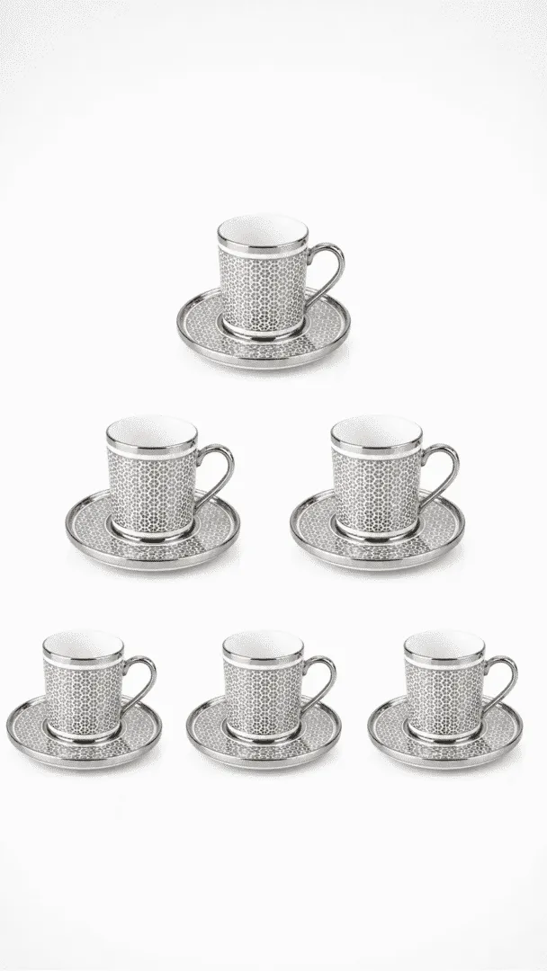 6-Piece Titanium Silver Honeycomb Coffee Cup Set